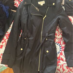 Michael Kors Black Trench Coat with Gold Accents